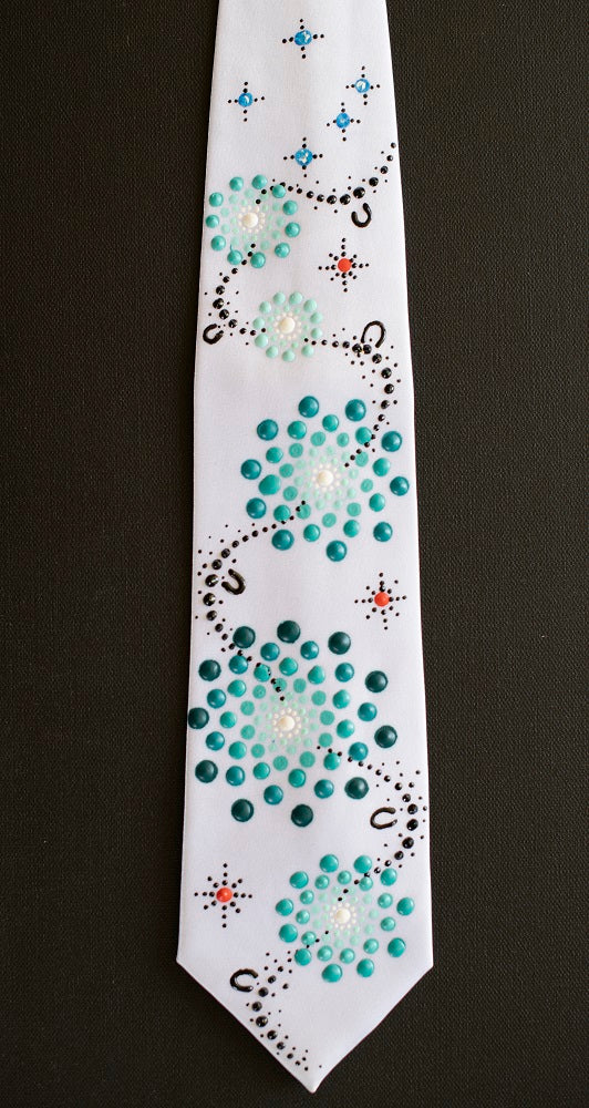 All One Country - Ajarku Muruu Hand Painted Thick Silk Tie Aqua.