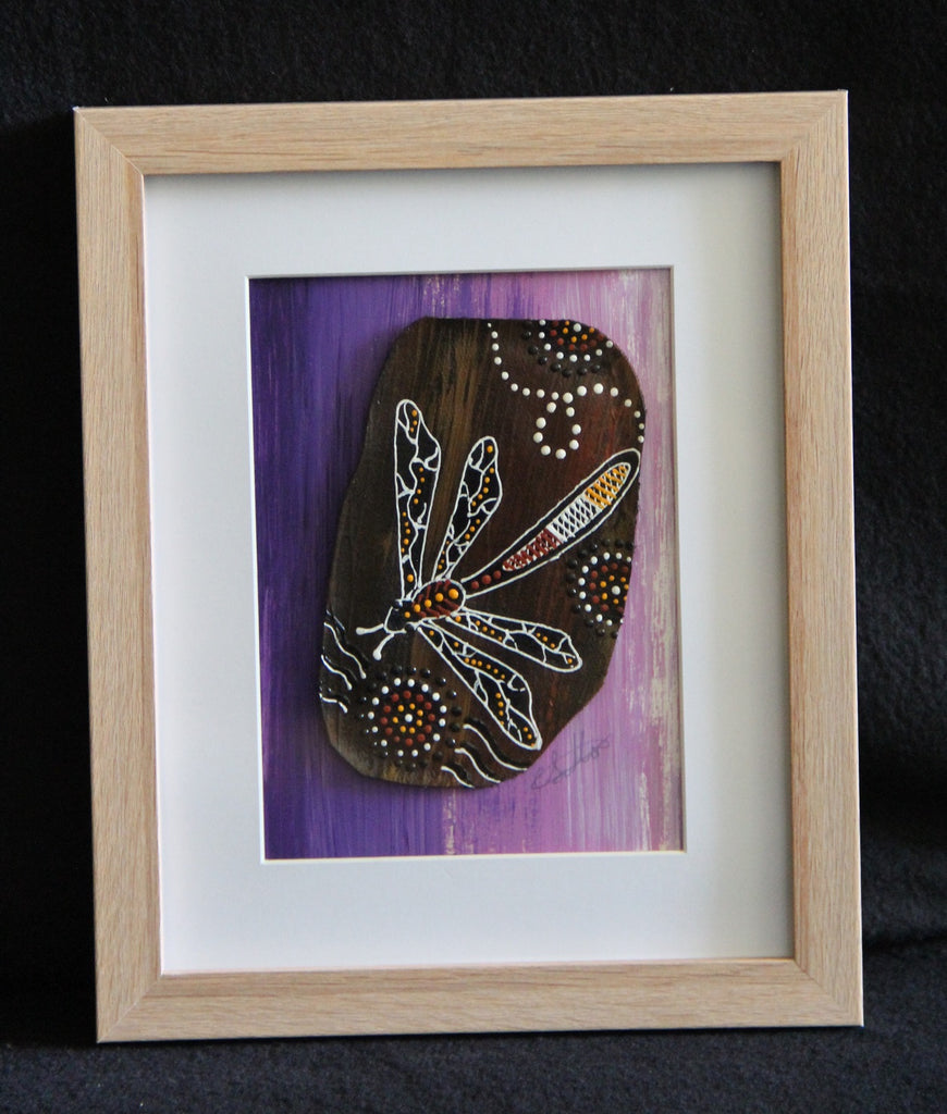 Framed Bark Canvas - Wataarri - Dragonfly Framed Artwork