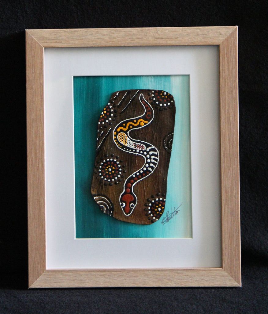 Framed Bark Canvas - Kuntarra - Snake Framed Artwork