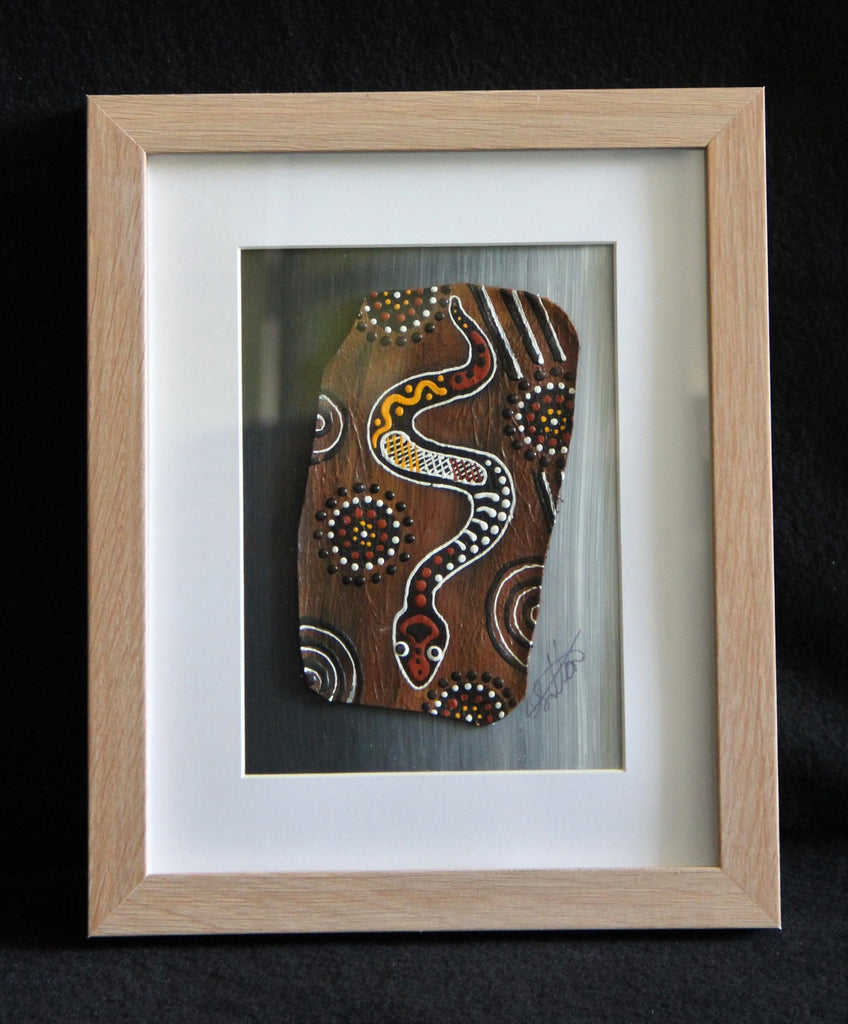 Framed Bark Canvas - Kuntarra - Snake Framed Artwork