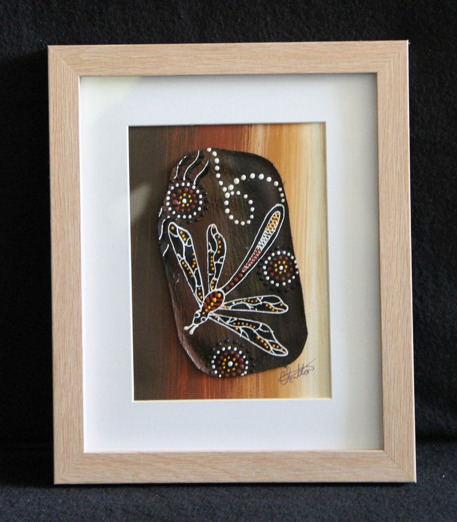 Framed Bark Canvas - Wataarri - Dragonfly Framed Artwork