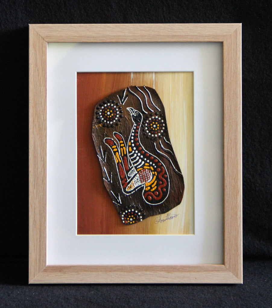 Framed Bark Canvas - Utinat - Emu Framed Artwork