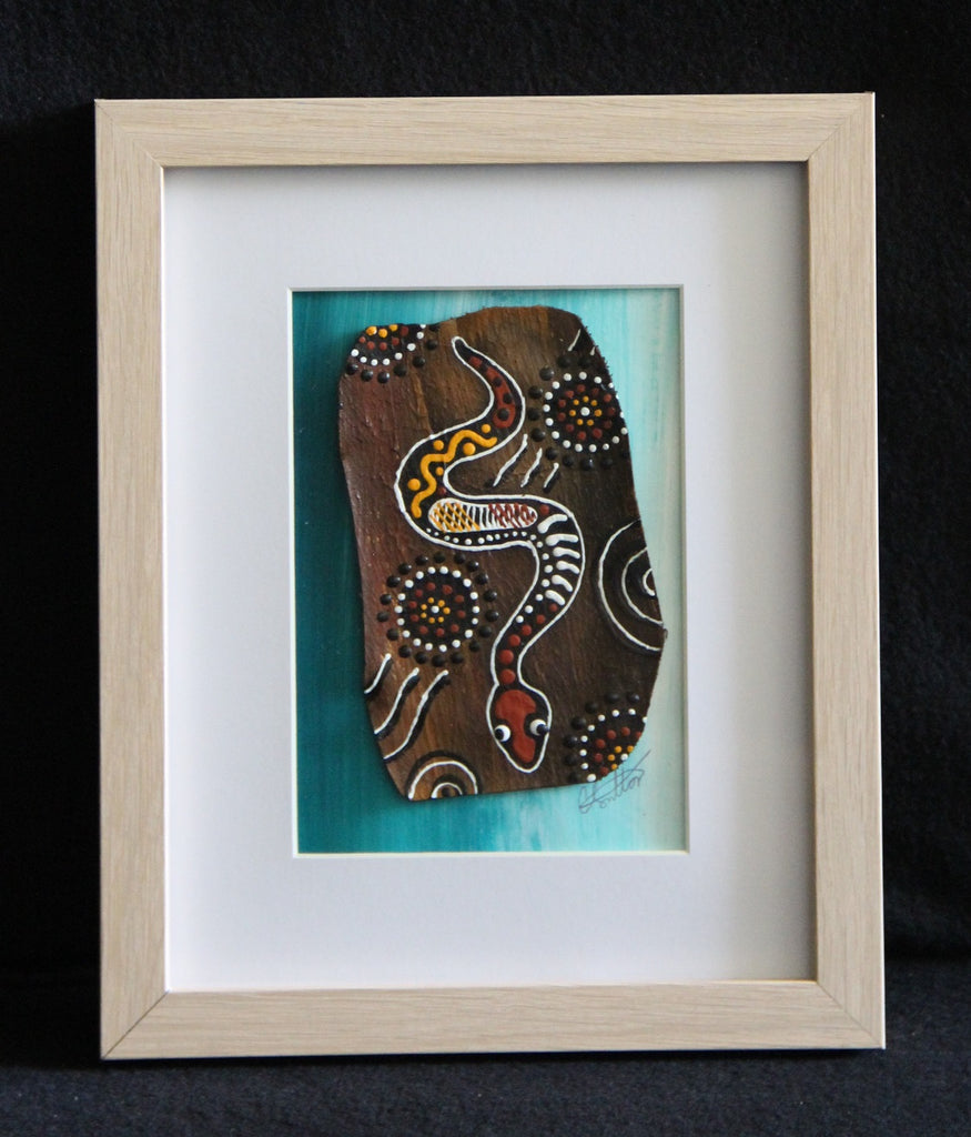 Framed Bark Canvas - Kuntarra - Snake Framed Artwork