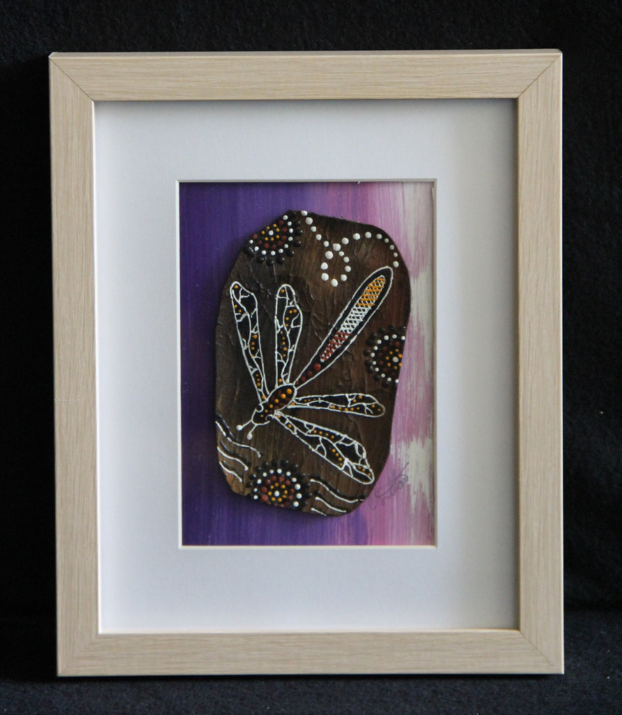 Framed Bark Canvas - Wataarri - Dragonfly Framed Artwork