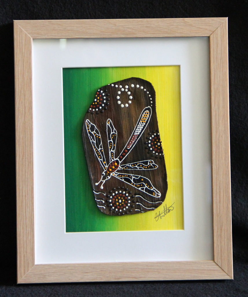 Framed Bark Canvas - Wataarri - Dragonfly Framed Artwork