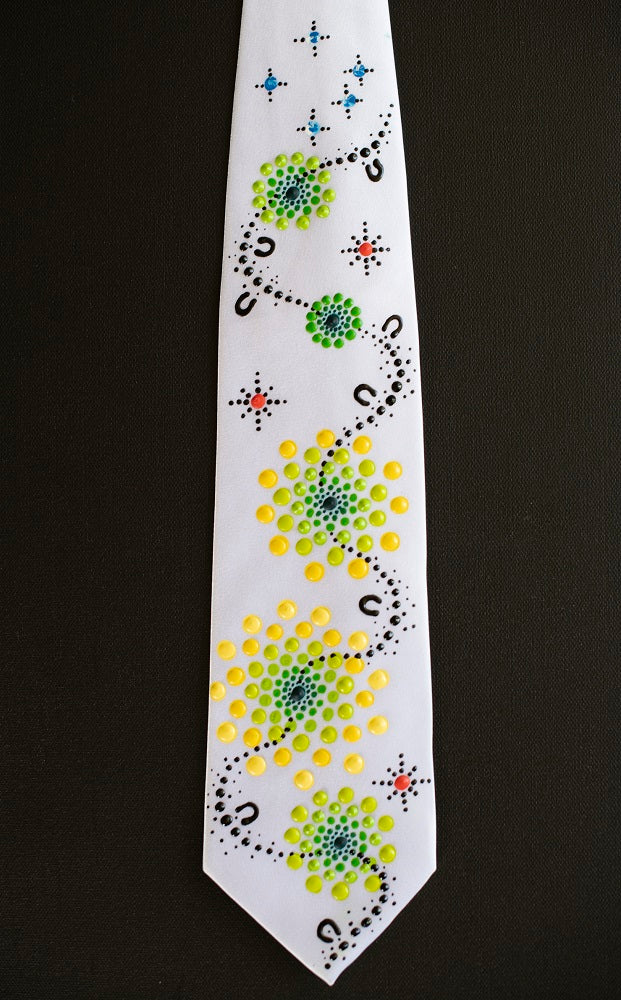 All One Country - Ajarku Muruu Hand Painted Thick Silk Tie Green.