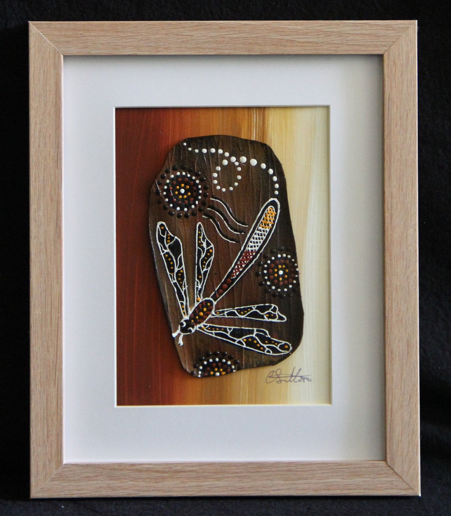 Framed Bark Canvas - Wataarri - Dragonfly Framed Artwork