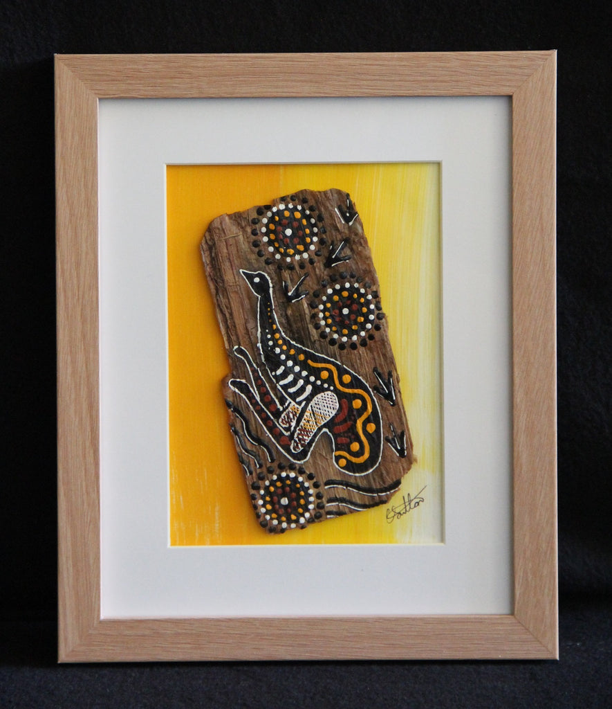 Framed Bark Canvas - Utinat - Emu Framed Artwork