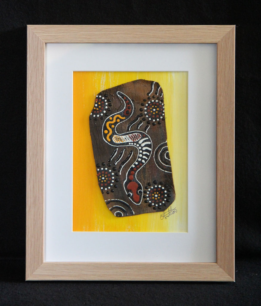 Framed Bark Canvas - Kuntarra - Snake Framed Artwork