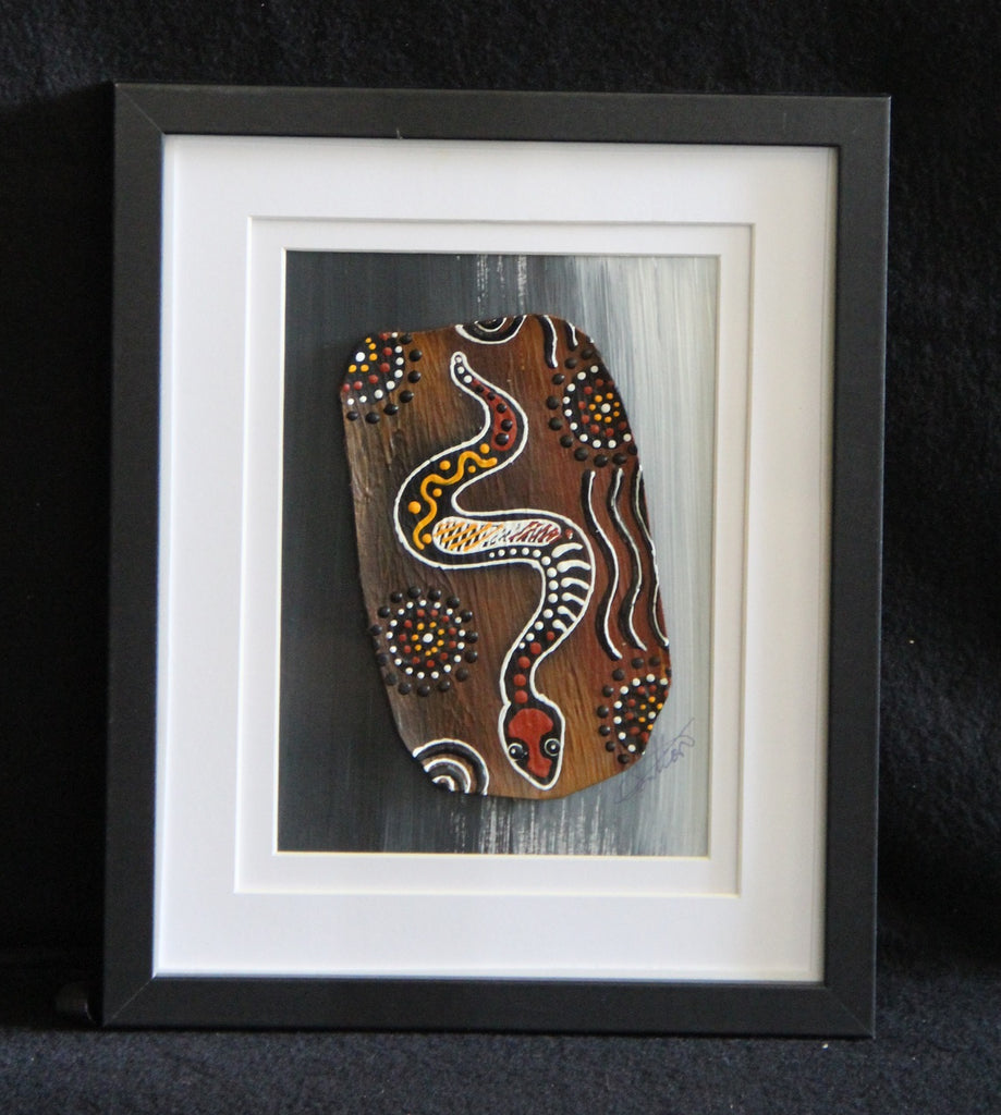 Framed Bark Canvas - Kuntarra - Snake Framed Artwork