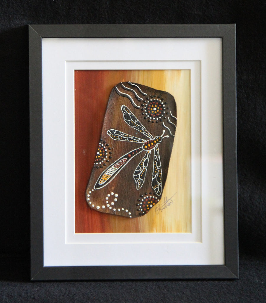 Framed Bark Canvas - Wataarri - Dragonfly Framed Artwork