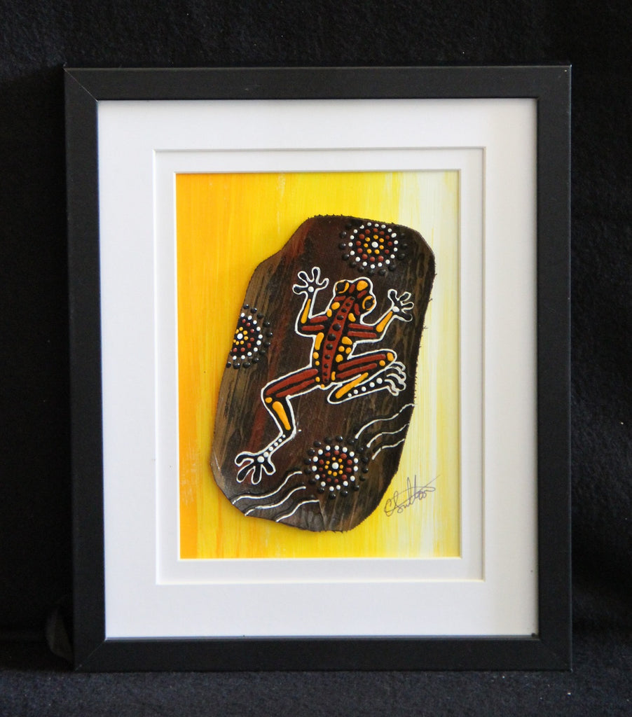 Framed Bark Canvas - Tjawan - Frog Framed Artwork
