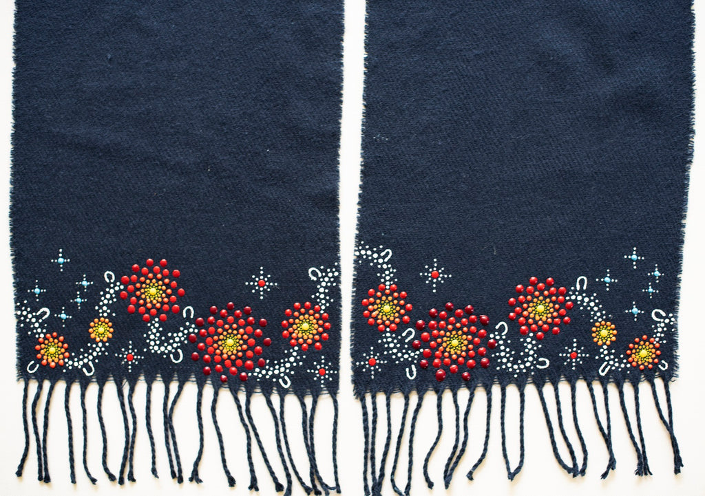 All One Country Hand Painted Navy Blue Scarf - Red