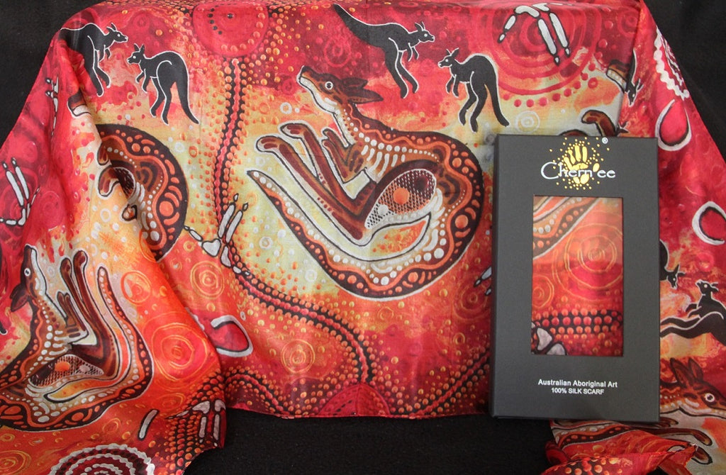 Kangaroo Dreaming - Matjumpa Ritjinguthinha 100% Pure Silk Aboriginal Scarf