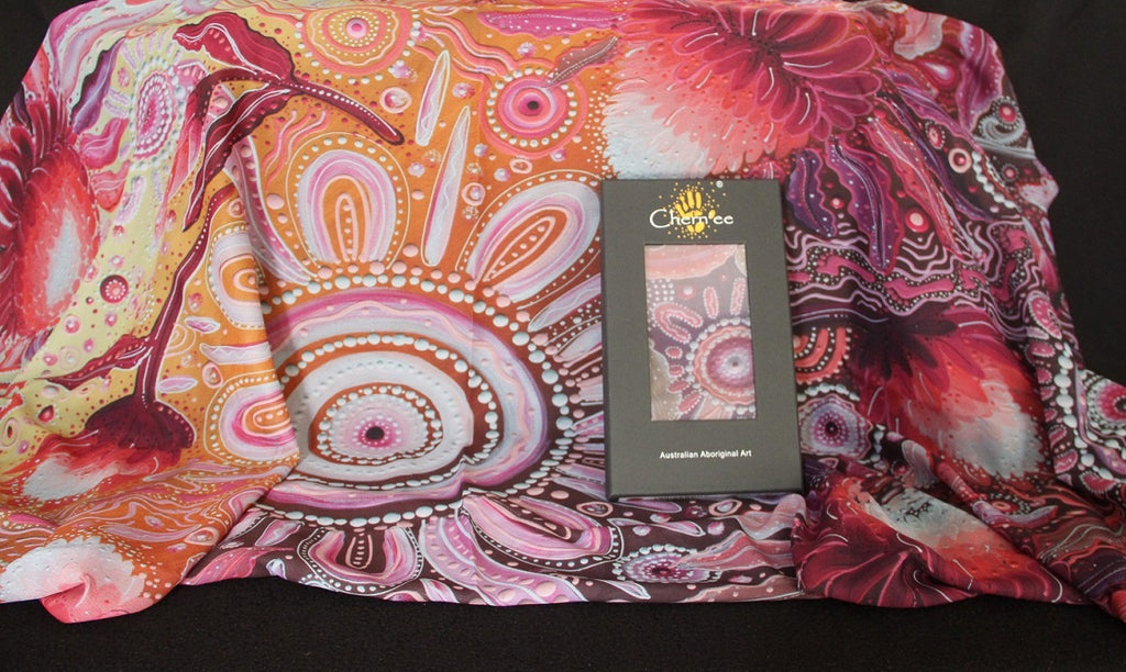 Bush Medicine - Munangu Mirrithin 100% Pure Silk Aboriginal Scarf 1
