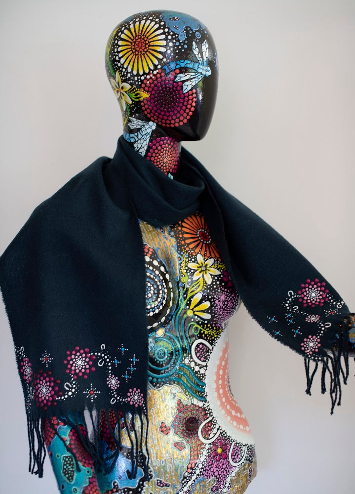 All One Country Hand Painted Navy Blue Scarf - Pink